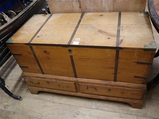 A George III brass bound pine campaign mule chest W.110cm